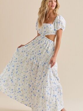 Arula Roxy cut out blue floral maxi dress 3x c
